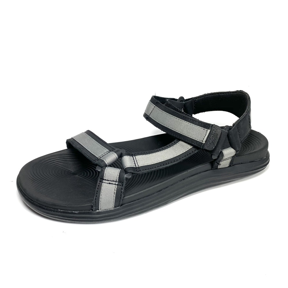 Sperry Regatta Mens 2 Strap Sandals Black/Gray Leather/Canvas Size 12 M NEW
